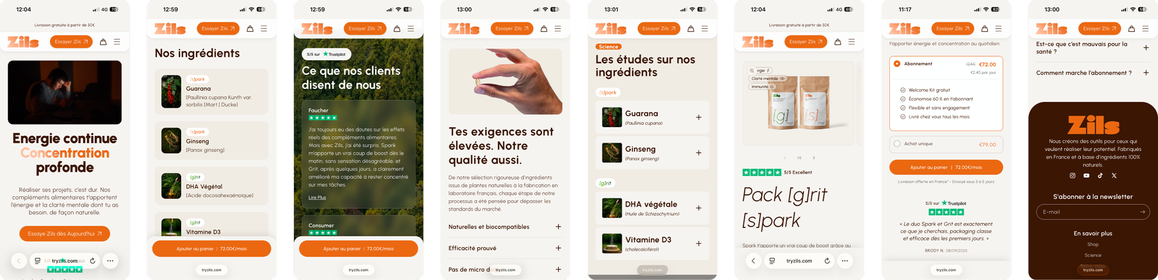 Zils — écrans du site e-commerce